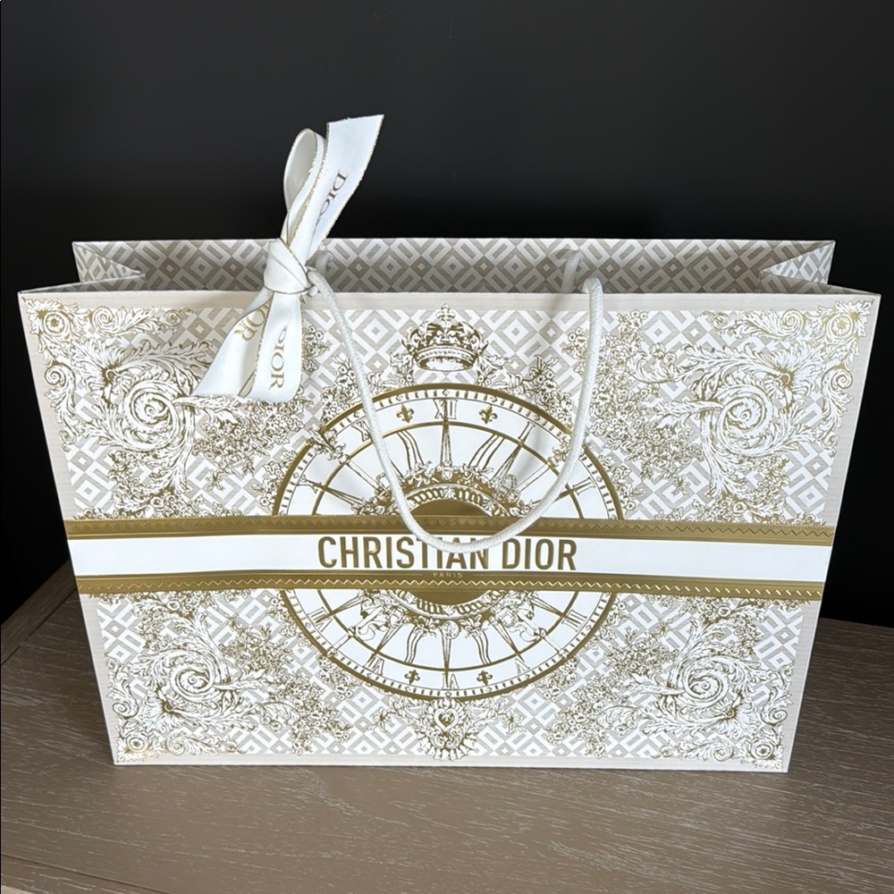 DIOR GOLD & CREAM LUXURY GIFT BAG & DIOR RIBBON